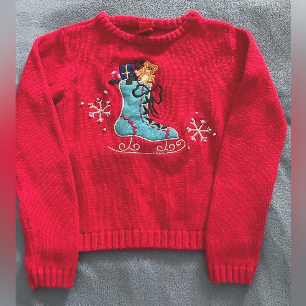 Girls’ size S (approx size 5/6) cotton/raimie Christmas sweater
